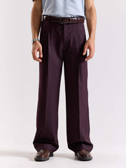 Burgundy Pinstriped Baggy Fit Trousers